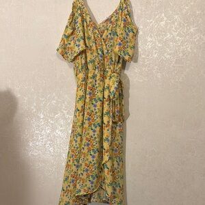 Floral Yellow Wrap Dress